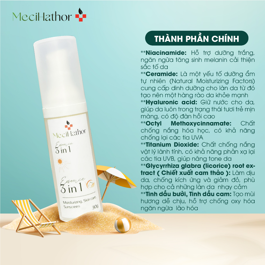 Product image Kem Chống Nắng MECIHATHOR Essence 3 in 1 Dưỡng Trắng Sáng Da Dưỡng Ẩm Chống Nắng Kiếm Dầu Không Bết SPF 50 Pa +++ 30g 1