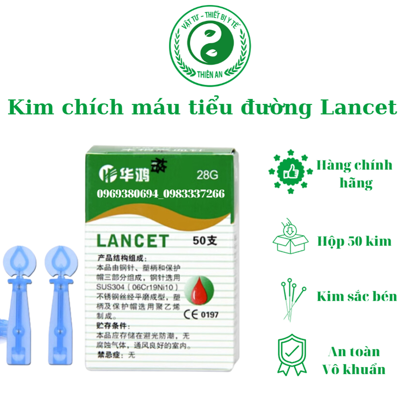 Hộp 50 kim LANCET chích máu đường huyết, vô trùng giảm đau bớt sưng