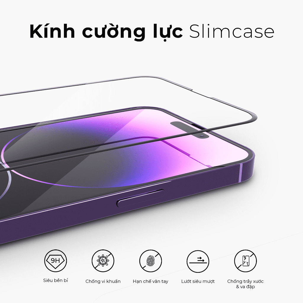 Kính cường lực iPhone 13 / 12 / XS / XR / X / 8 / 7 SLIMCASE dễ dán - Chống trầy xước, độ cứng 9H