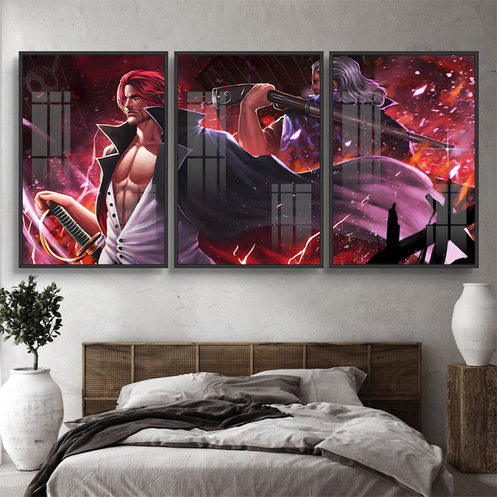 ONE PIECE Bộ 3 Tấm Tranh Tráng Gương Decor Trang Trí Treo Tường Khung Tuỳ Chọn Tặng Kèm Đinh 3 Chân Không Phải Khoan Đục