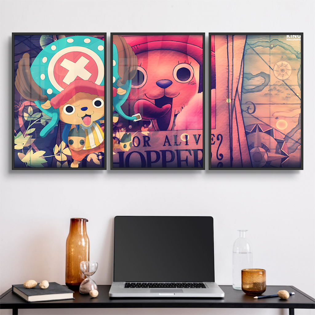 ONE PIECE Bộ 3 Tấm Tranh Tráng Gương Decor Trang Trí Treo Tường Khung Tuỳ Chọn Tặng Kèm Đinh 3 Chân Không Phải Khoan Đục