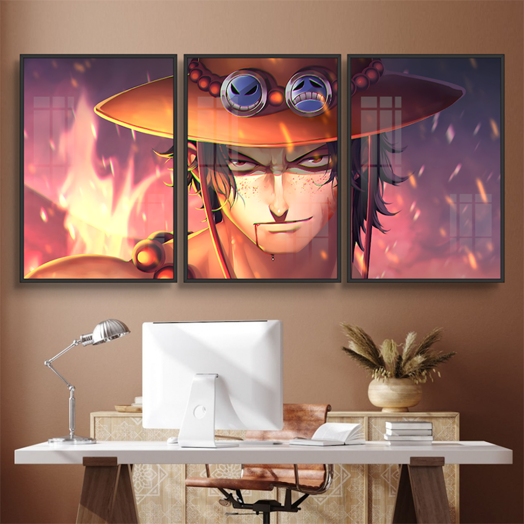 ONE PIECE Bộ 3 Tấm Tranh Tráng Gương Decor Trang Trí Treo Tường Khung Tuỳ Chọn Tặng Kèm Đinh 3 Chân Không Phải Khoan Đục