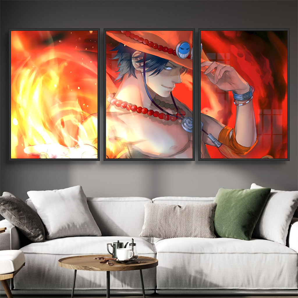 ONE PIECE Bộ 3 Tấm Tranh Tráng Gương Decor Trang Trí Treo Tường Khung Tuỳ Chọn Tặng Kèm Đinh 3 Chân Không Phải Khoan Đục