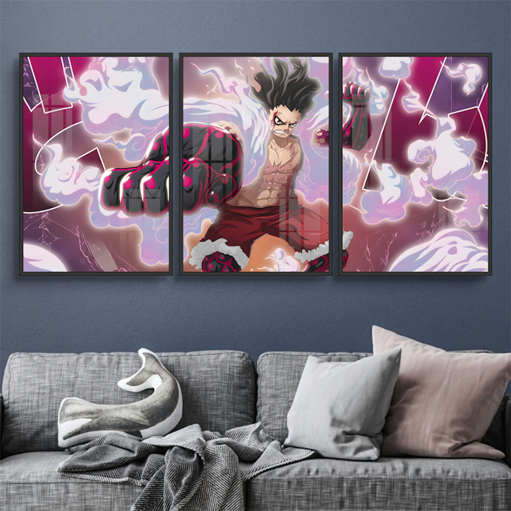 ONE PIECE Bộ 3 Tấm Tranh Tráng Gương Decor Trang Trí Treo Tường Khung Tuỳ Chọn Tặng Kèm Đinh 3 Chân Không Phải Khoan Đục