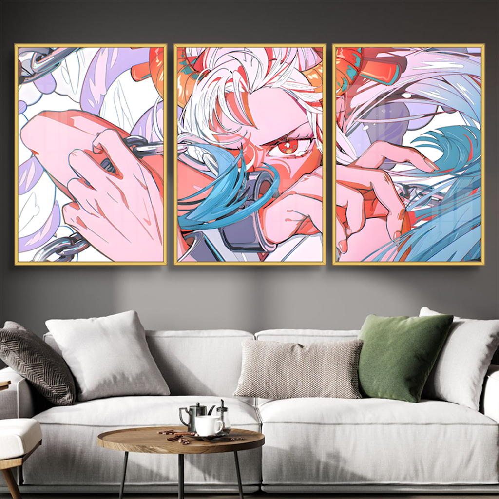 ONE PIECE Bộ 3 Tấm Tranh Tráng Gương Decor Trang Trí Treo Tường Khung Tuỳ Chọn Tặng Kèm Đinh 3 Chân Không Phải Khoan Đục