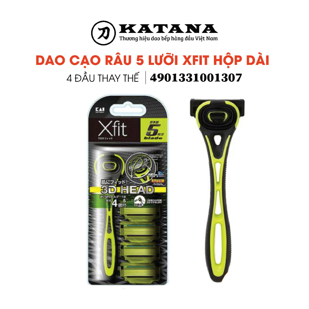 Ảnh Dao cạo râu cao cấp Nhật Xfit 5 lưỡi màu xanh 4 đầu thay (hộp dài) có gel cạo êm 1