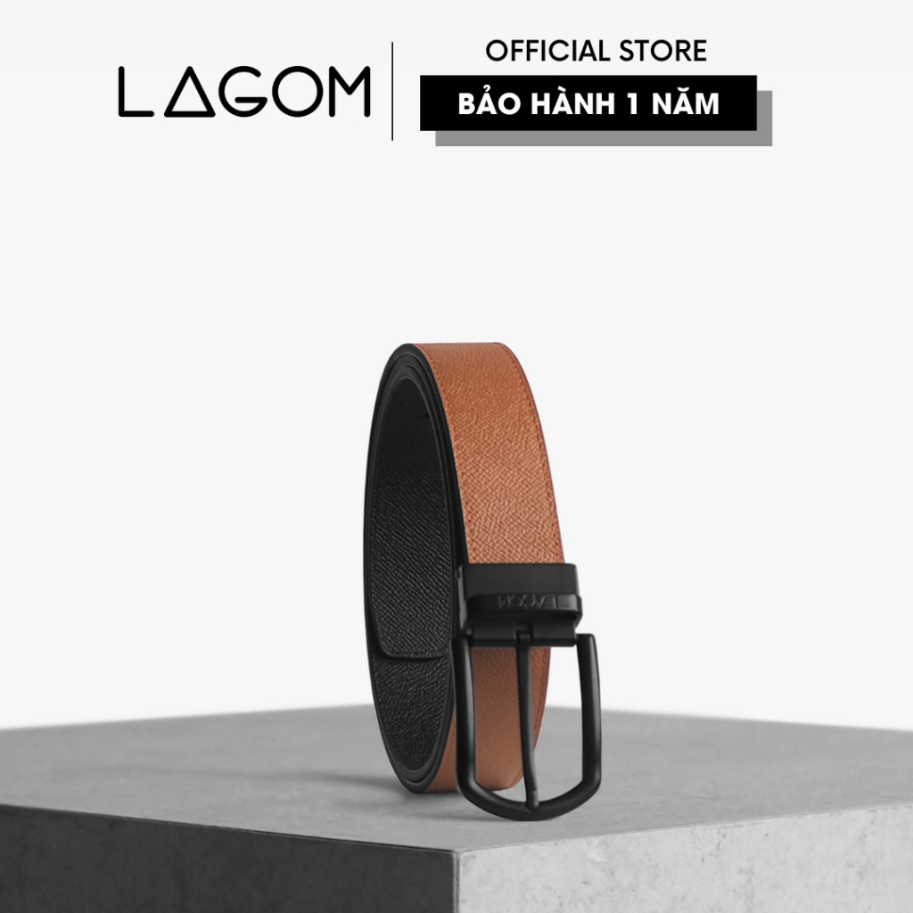 Thắt Lưng Da Thật Đầu Xoay LAGOM - Dây 2 màu Epsom Nâu - Đen