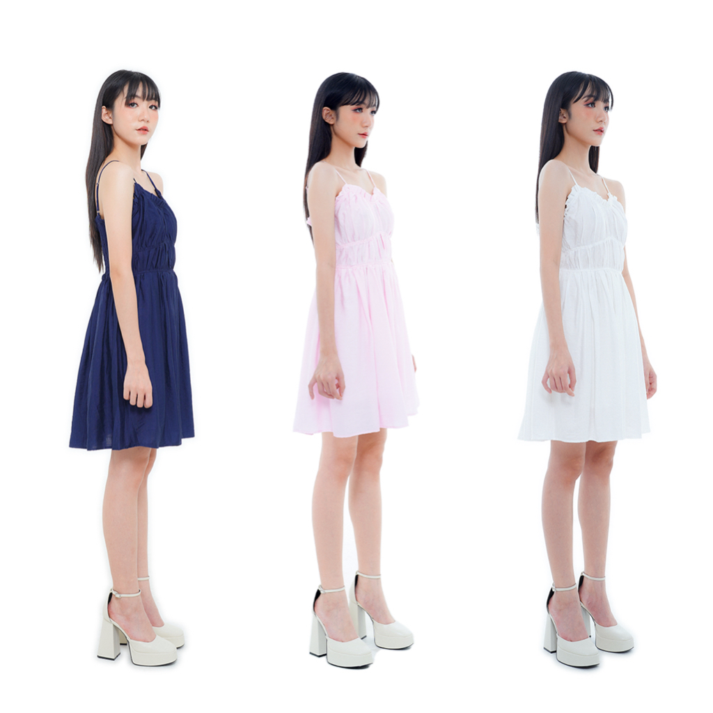 |flutton| Váy hai dây xếp ly cúp ngực lưng chun | Shopee Việt Nam