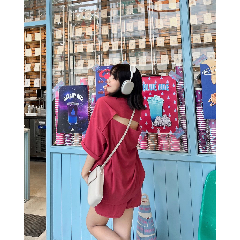 Set áo khoét lưng kèm quần sooc chất tổ ong nhỏ cực đanh, 8769 hàng qccc.