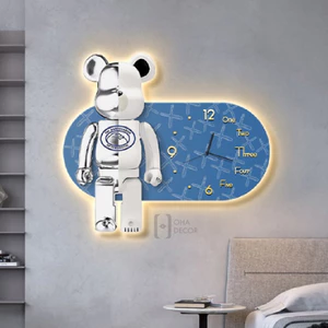 Tranh Đồng Hồ 3D LED Gấu BearBrick Hiện Đại Trang Trí Phòng Khách, Phòng Ngủ Xưởng Giá Rẻ