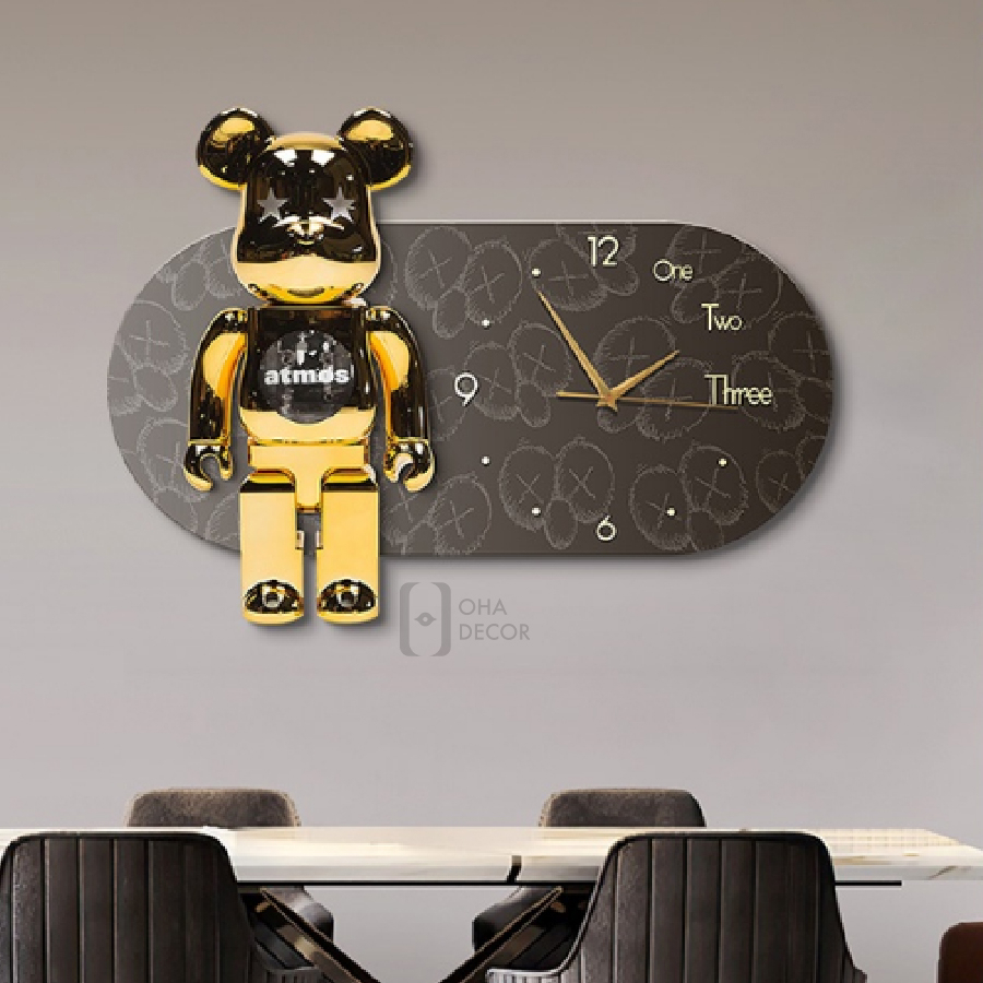 Tranh Đồng Hồ 3D LED Cắt Gấu Kaws BearBrick Trang Trí Phòng Khách, Phòng Ngủ OHA Decor