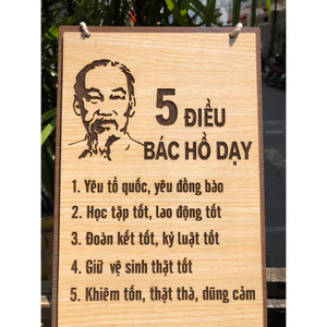 Tranh Động Lực Gỗ MS01 - 5 ĐIỀU BÁC HỒ DẠY
