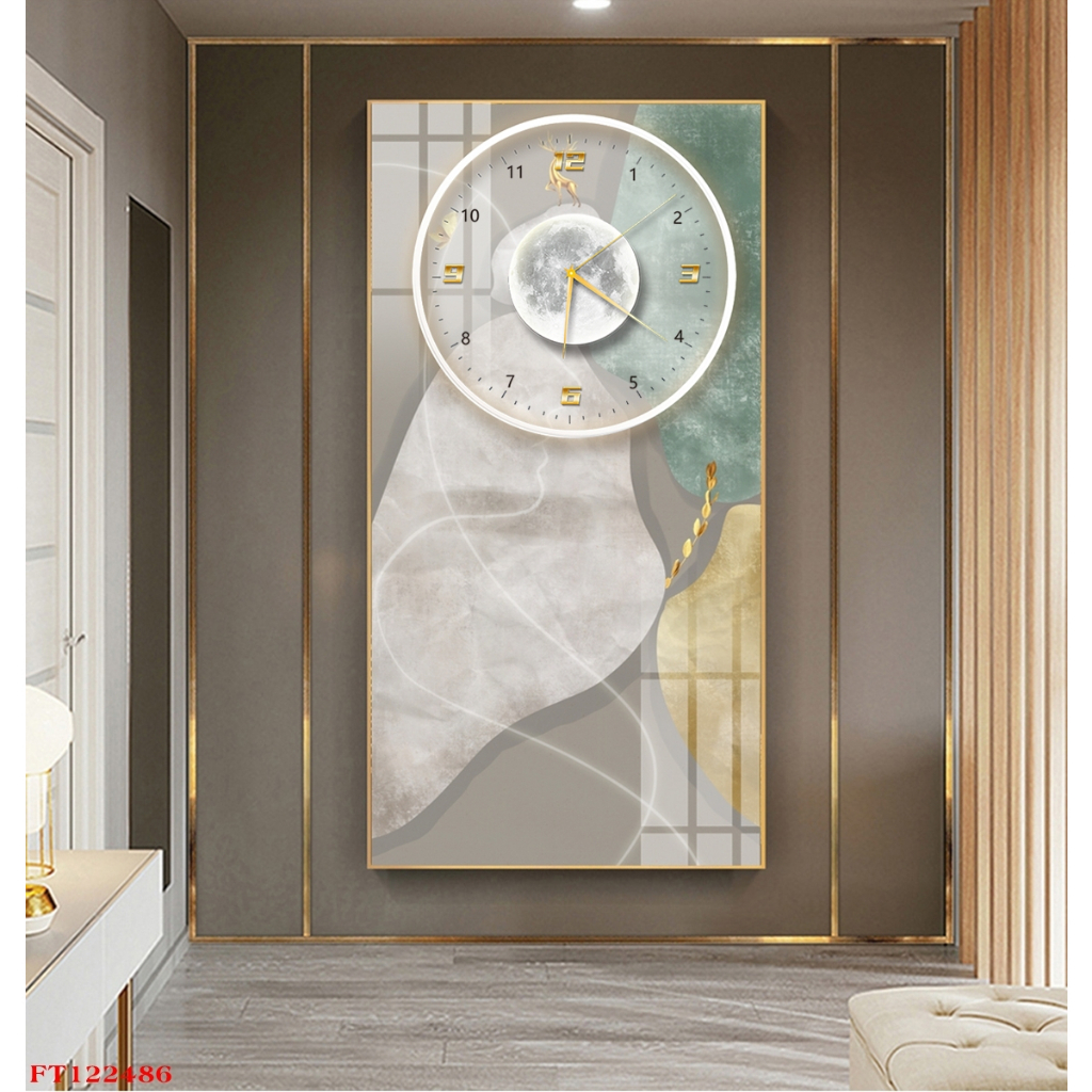 Tranh Đồng Hồ Treo Tường Tráng Gương Cao Cấp Cô Gái Trừu Tượng Và Nai