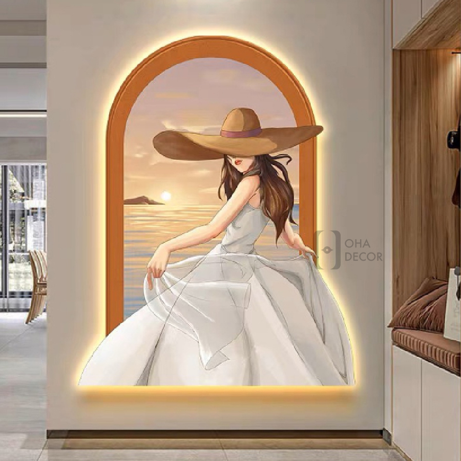 Tranh 3D Đèn LED Cô Gái Hiện Đại Trang Trí Phòng Khách, Phòng Ngủ Xưởng Giá Rẻ