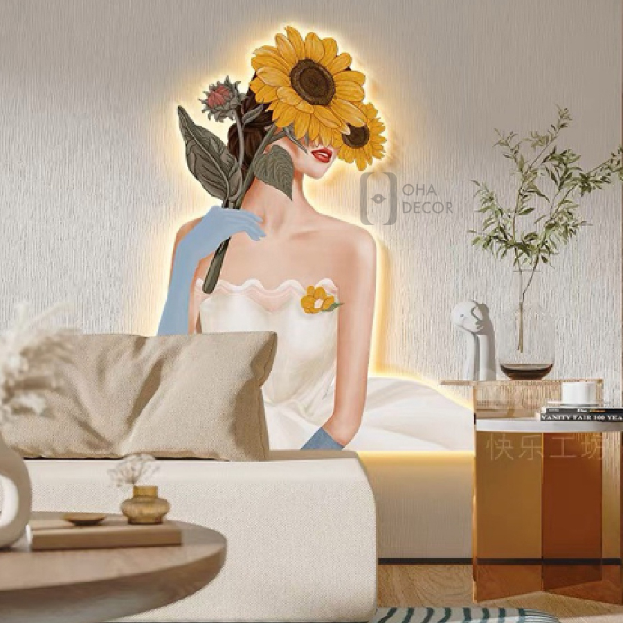 Tranh 3D Đèn LED Cô Gái Hiện Đại Trang Trí Phòng Khách, Phòng Ngủ Xưởng Giá Rẻ