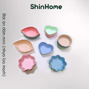Bát ăn dặm mini hình hoa, lá, tim - nhựa lúa mạch dày dặn (kéo ảnh xem kích thước ạ)