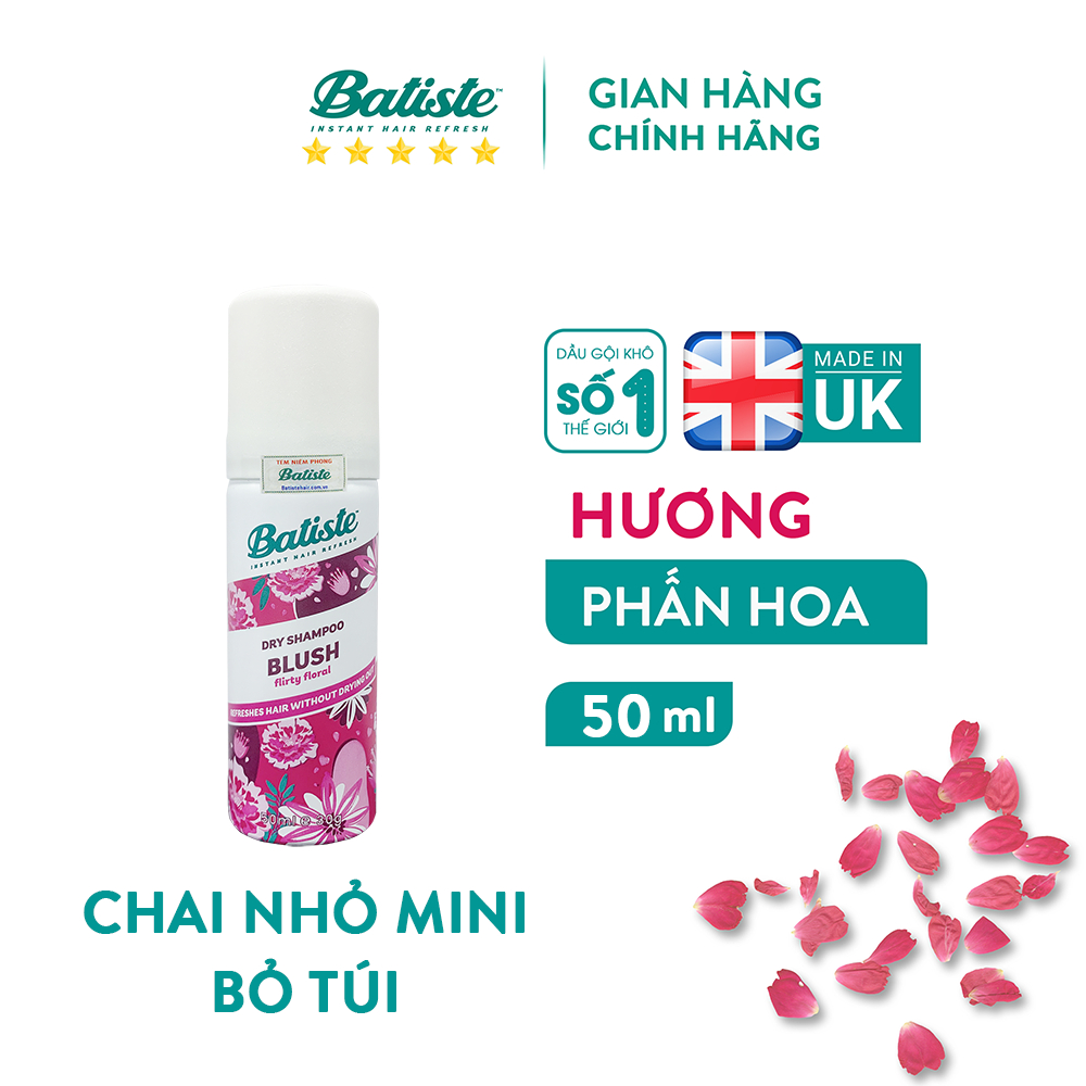 Dầu Gội Khô Batiste Hương Hoa Quyến Rũ - Batiste Dry Shampoo Floral & Flirty Blush 50ml
