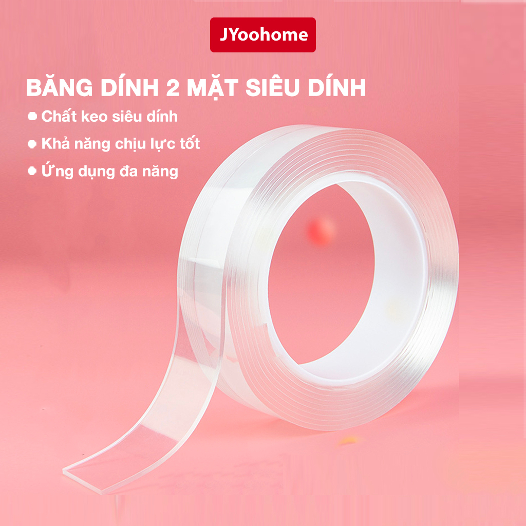 Băng Dính 2 Mặt Siêu Dính Trong Suốt JYoohome Băng Keo Nano 3M 5M Dán Tường Đồ Dính Trên Mọi Bề Mặt