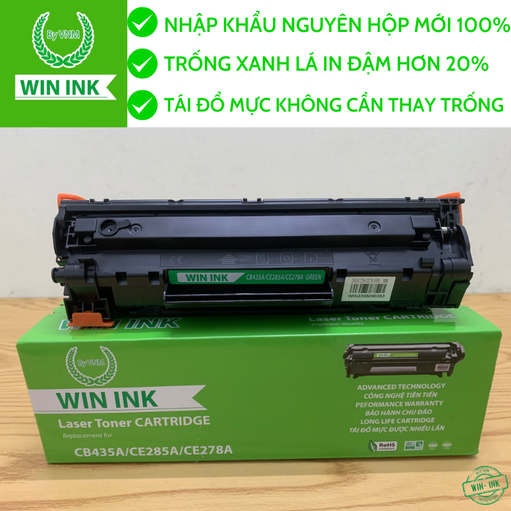 Hộp mực máy in Canon 6230dn/6230dw/6200d(mã CE278A) hiệu WIN INK có lỗ đổ mực đổ thải-Mới 100%,đã có mực in đậm nét