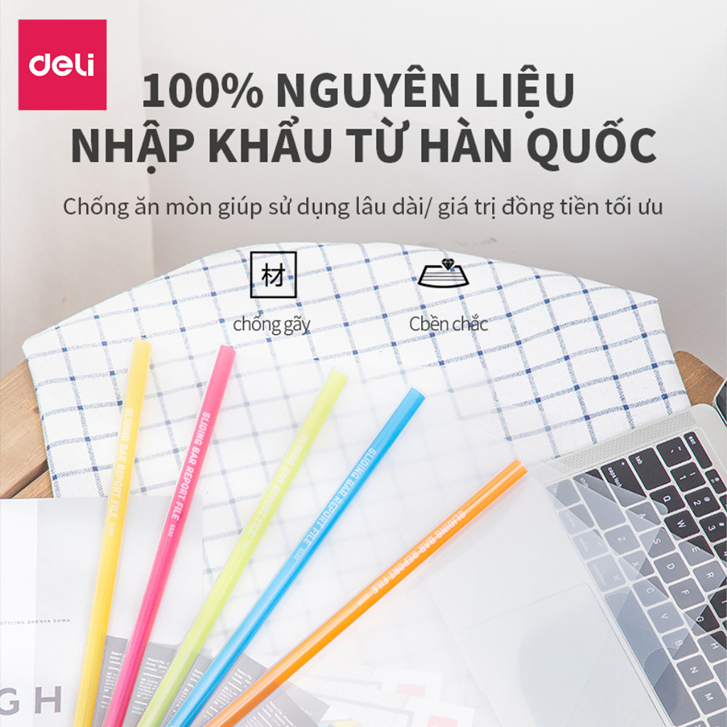 File rút gáy A4 10mm Deli học sinh, bìa trong kẹp giấy tài liệu hồ sơ văn phòng, file đựng giấy tờ xoay gáy tiện lợi