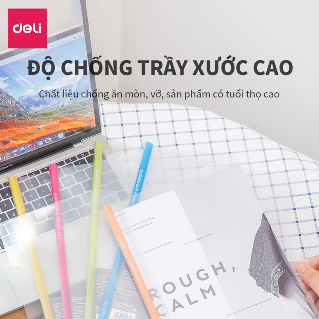File rút gáy A4 10mm Deli học sinh, bìa trong kẹp giấy tài liệu hồ sơ văn phòng, file đựng giấy tờ xoay gáy tiện lợi