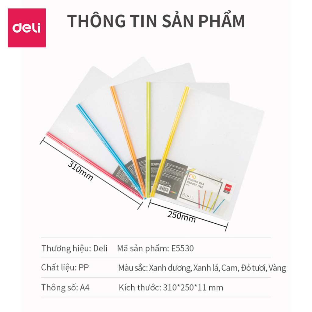 File rút gáy A4 10mm Deli học sinh, bìa trong kẹp giấy tài liệu hồ sơ văn phòng, file đựng giấy tờ xoay gáy tiện lợi