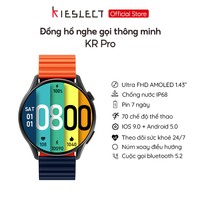 Đồng hồ thông minh Kieslect Kr Pro | Amoled 1.43 Inch | 70 chế độ tập | Nghe gọi | Tặng Thêm Dây Đeo - Hàng Chính Hãng