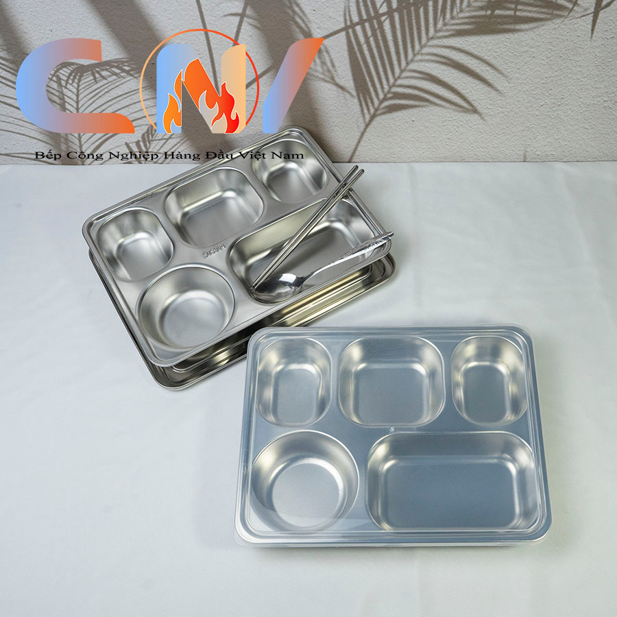 Khay Cơm 5 Ngăn Inox 304/201 Sâu Lòng (28x22x4 cm) Cao Cấp Thương Hiệu ...