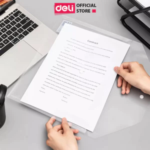 Combo 3/5 Bìa file đựng tài liệu A4 Deli trong suốt, túi my clear bag đựng hồ sơ, lưu trữ giấy tờ văn phòng học sinh