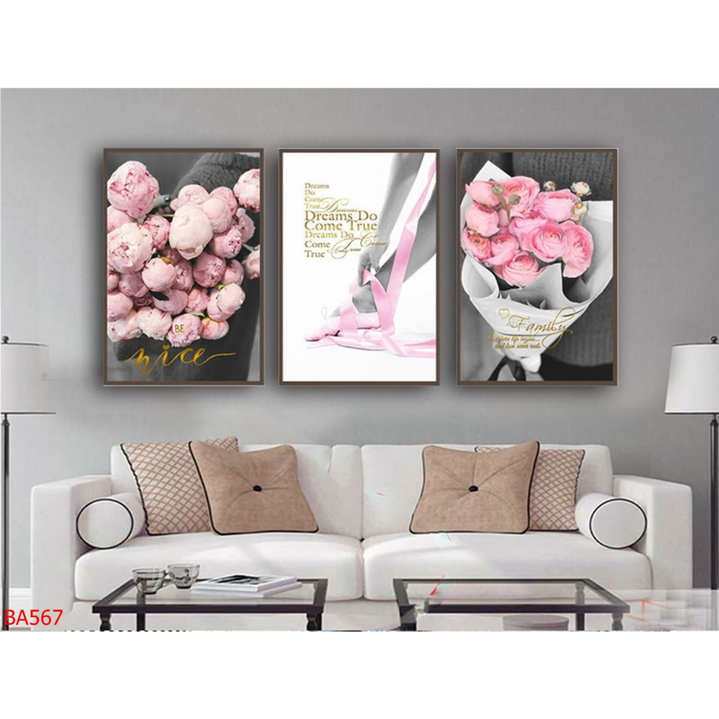 Bộ 3 Tranh Tráng Gương Treo Tường Phong Cách Hồng Đen Trang Trí Nhà, Phòng Khách, Phòng Ngủ OHA Decor