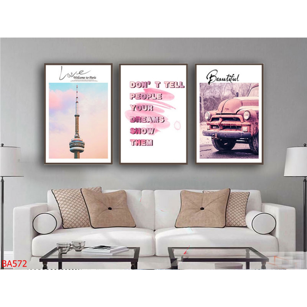 Bộ 3 Tranh Tráng Gương Treo Tường Phong Cách Hồng Đen Trang Trí Nhà, Phòng Khách, Phòng Ngủ OHA Decor