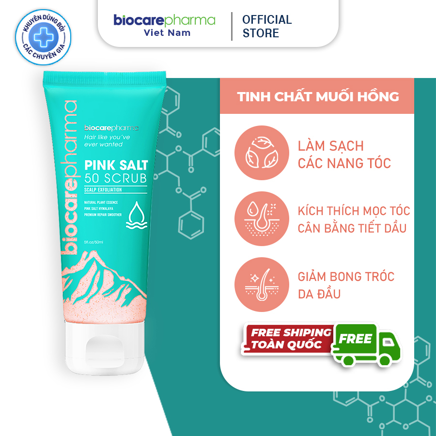 Tẩy tế bào chết da đầu muối hồng Himalaya - Giảm bết tóc - Giảm gàu - Giúp phồng tóc - Biocarepharma - Tuýp 50gr