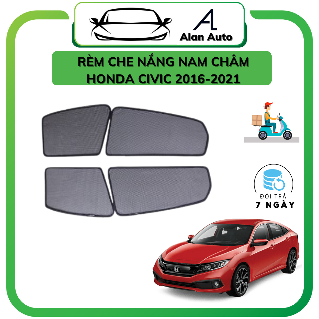 Rèm che nắng ô tô Honda Civic 2016-2026, che nắng hút nam châm theo xe, bộ 4 cánh. Hàng loại tốt