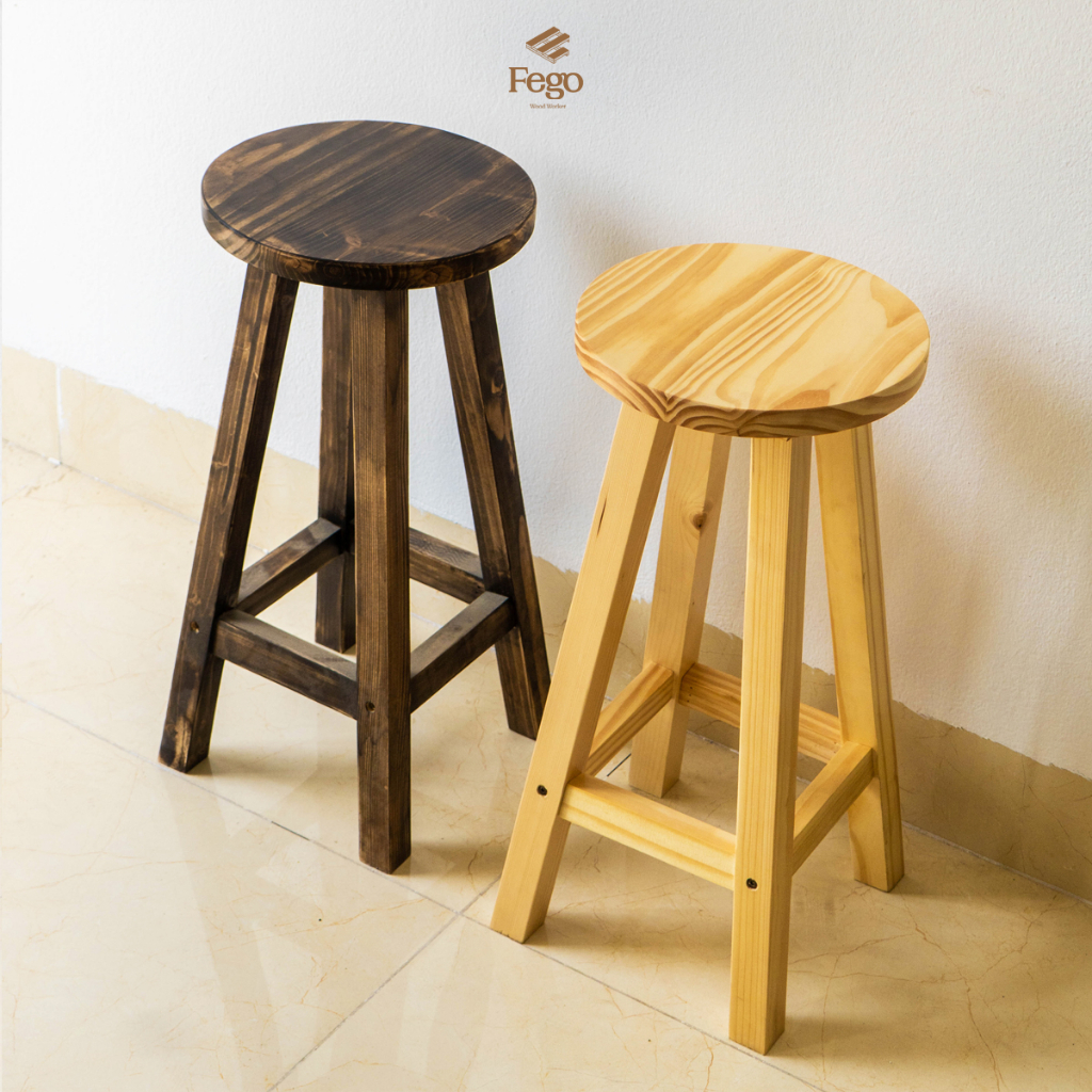 Ảnh Ghế đôn tròn gỗ thông FEGO cao 45cm phù hợp với bàn ăn và làm việc 4