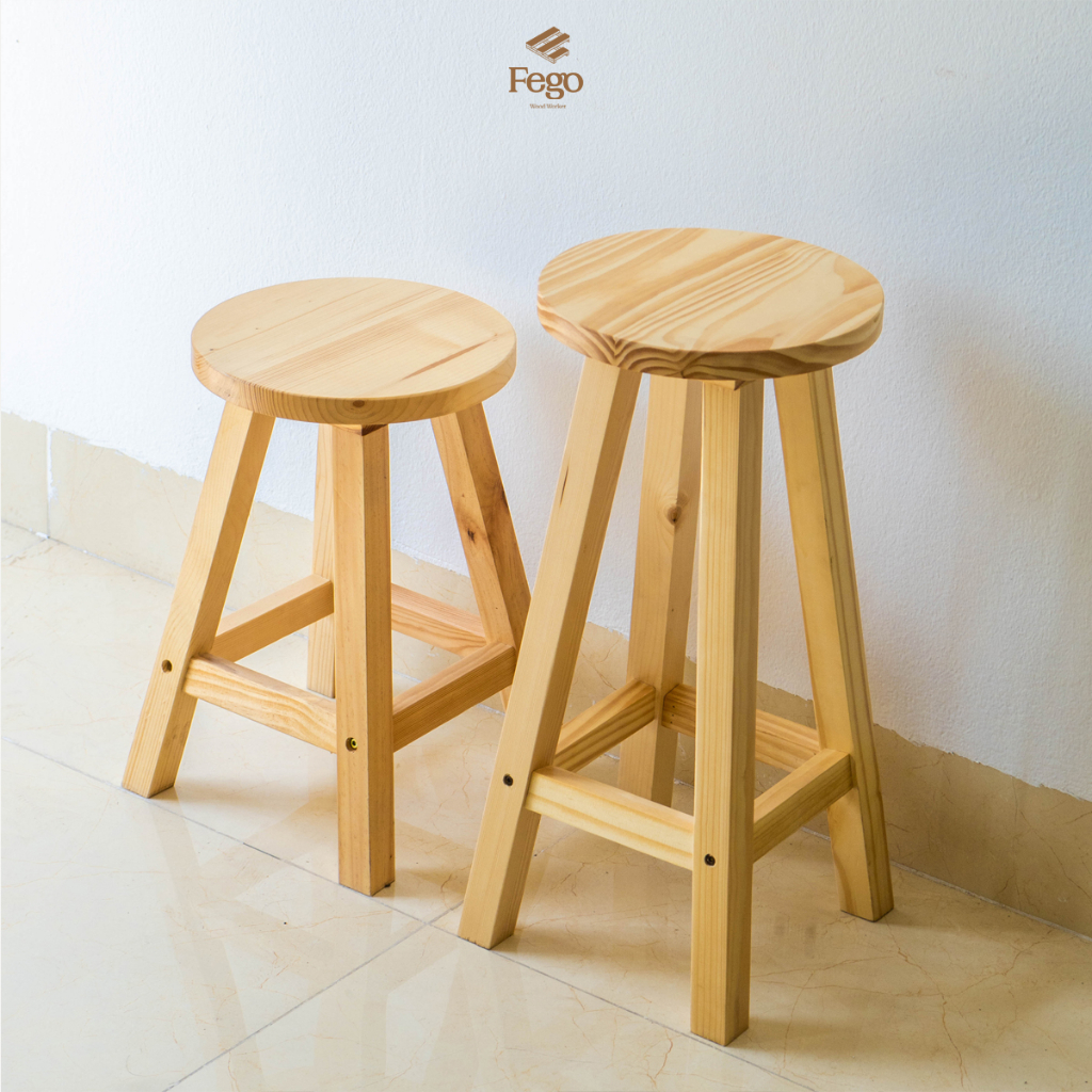 Ảnh Ghế đôn tròn gỗ thông FEGO cao 45cm phù hợp với bàn ăn và làm việc 3