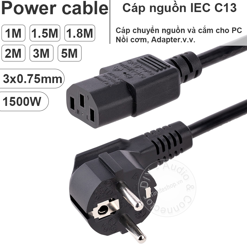 Cáp nguồn máy tính C13 3x0.75mm 16A-250V 1.5 đến 3 mét - CEE7/7 to IEC ...