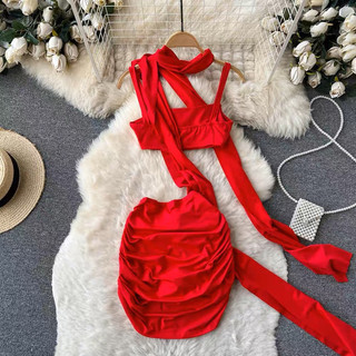 VÁY BODY NHÚNG TAG HOA DÂY CHOÀNG CỔ