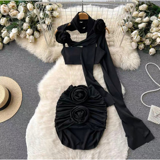 VÁY BODY NHÚNG TAG HOA DÂY CHOÀNG CỔ