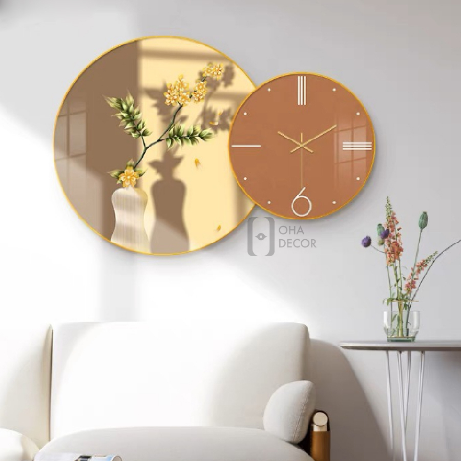 Tranh Đồng Hồ 3D Led Cắt Hoa Trang Trí Phòng Khách Quán Tiệm Shop OHA Decor