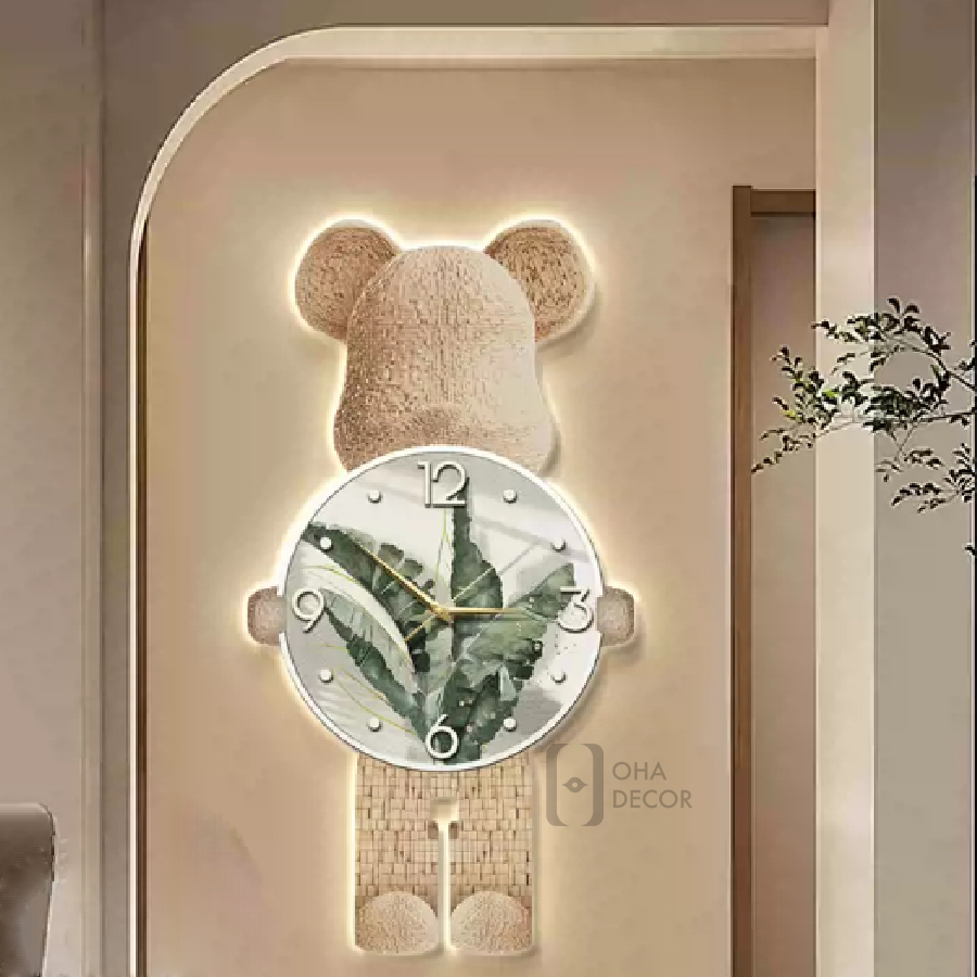 Tranh Treo Tường Đồng Hồ Đèn 3D LED Tráng Gương Cao Cấp Gấu Bearbrick 