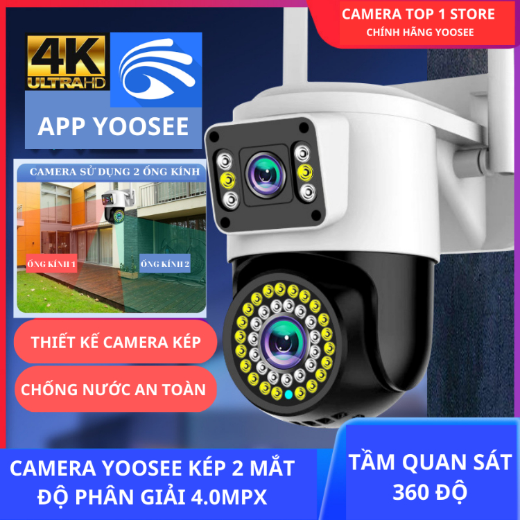 Camera YooSee Ngoài Trời 2 Mắt Xem 2 Góc Cùng Lúc 15.0Mpx, Góc Rộng Nét - BẢO HÀNH 1 NĂM