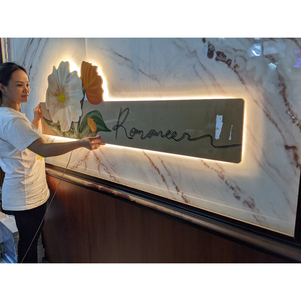 Tranh Cắt 3D LED Bông Hoa Tráng Gương Trang Trí Nhà Quán Cà Phê OHA Decor
