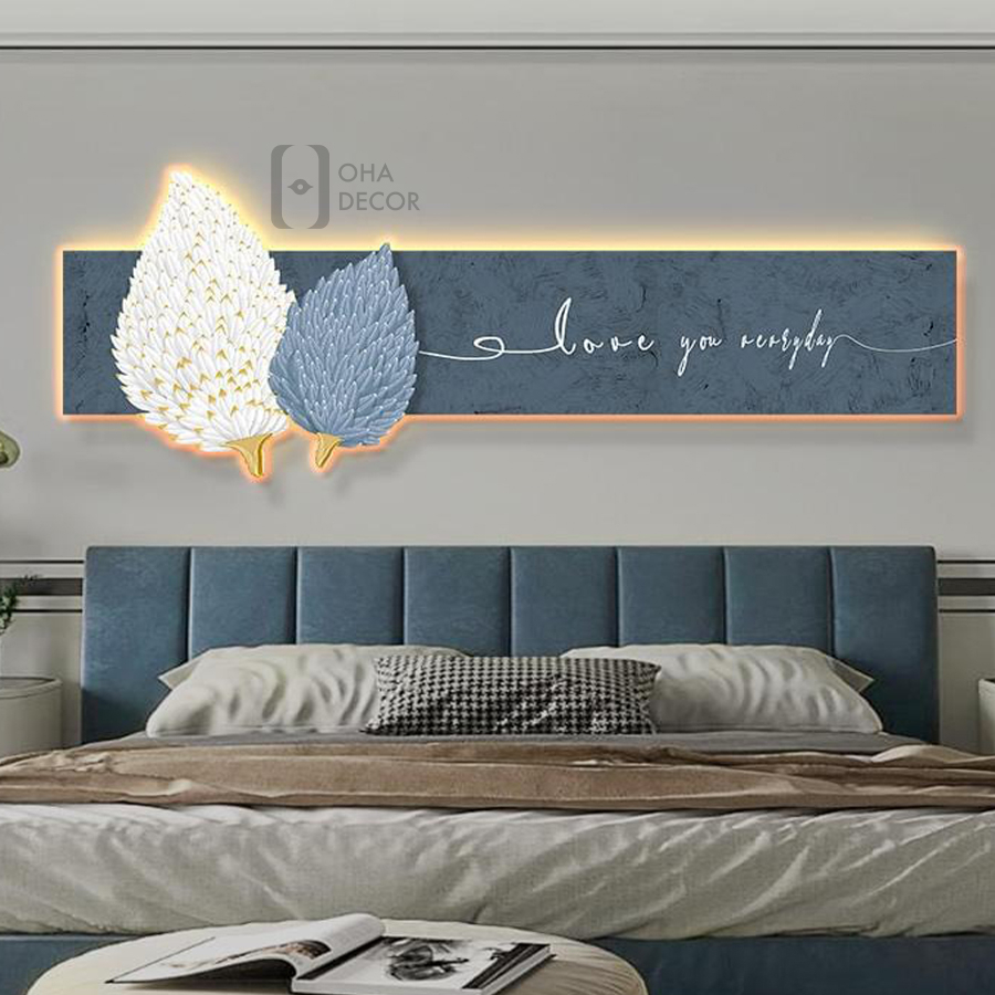 Tranh Cắt 3D LED Hoa Lá Trang Trí Phòng Khách Quán Tiệm Shop OHA Decor