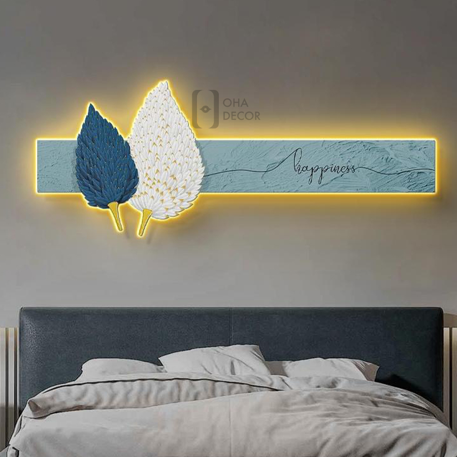 Tranh Cắt 3D LED Hoa Lá Trang Trí Phòng Khách Quán Tiệm Shop OHA Decor
