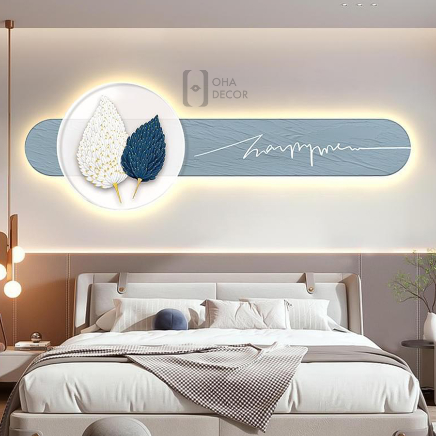 Tranh Cắt 3D LED Hoa Lá Trang Trí Phòng Khách Quán Tiệm Shop OHA Decor