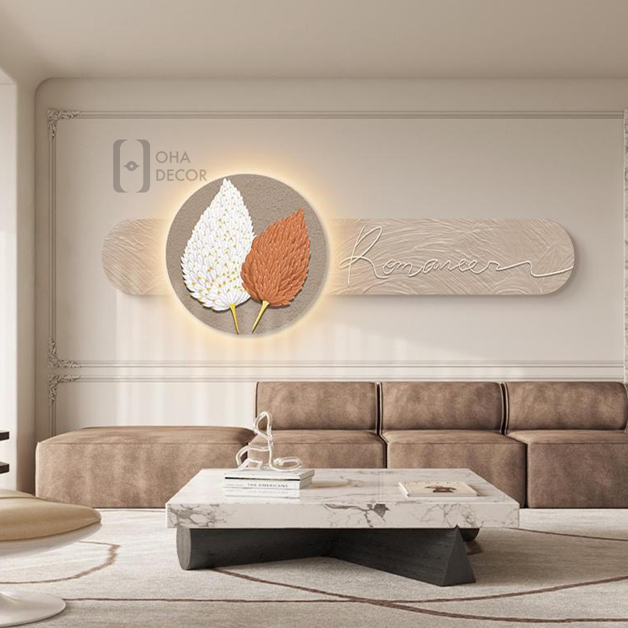 Tranh Cắt 3D LED Hoa Lá Trang Trí Phòng Khách Quán Tiệm Shop OHA Decor