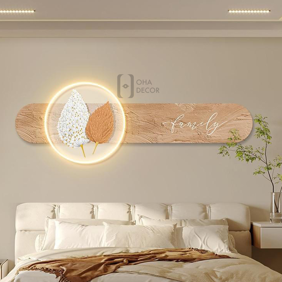 Tranh Cắt 3D LED Hoa Lá Trang Trí Phòng Khách Quán Tiệm Shop OHA Decor