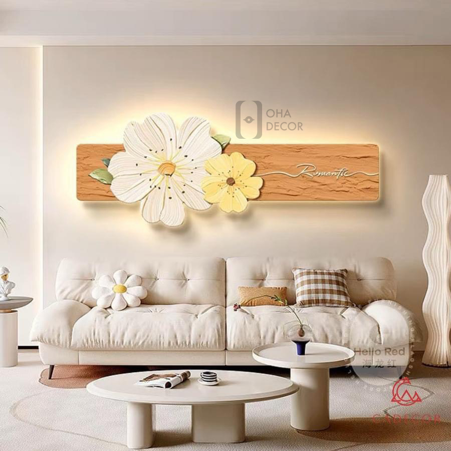 Tranh Cắt 3D LED Bông Hoa Tráng Gương Trang Trí Nhà Quán Cà Phê OHA Decor