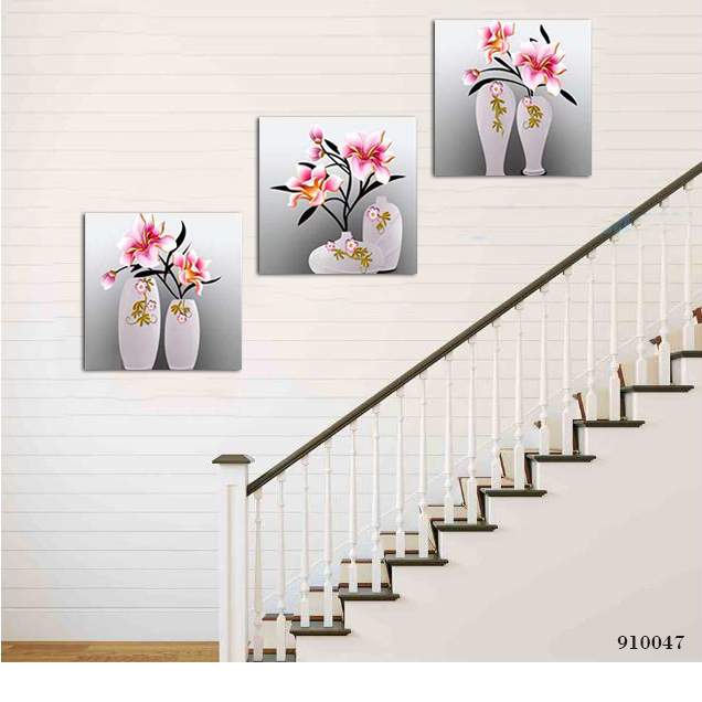 Bộ 3 Tranh Treo Cầu Thang Phong Cách Hoa Nhiệt Đới Tráng Gương Cao Cấp OHA Decor