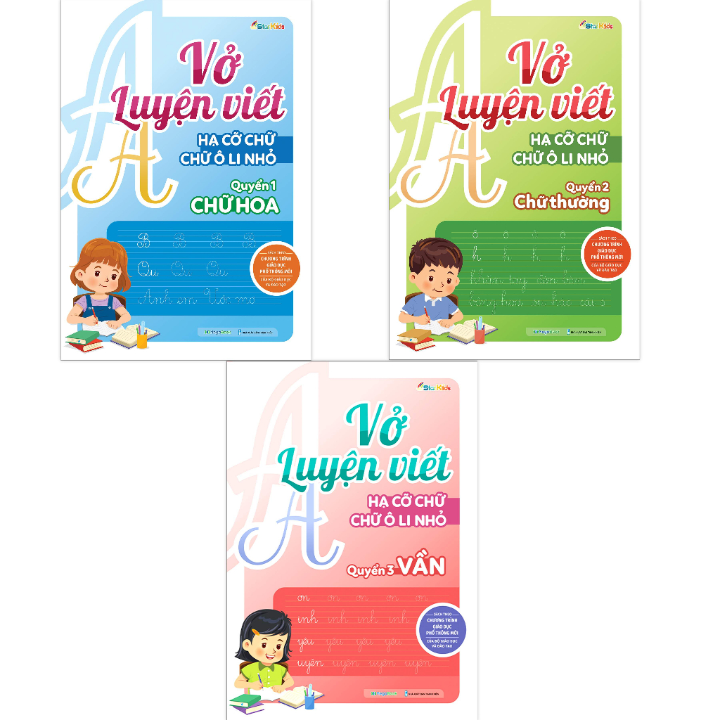 Sách Combo Vở luyện viết hạ cỡ chữ - chữ ô li nhỏ - vần, chữ hoa, chữ ...